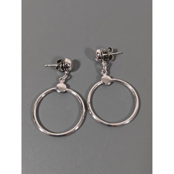 Vintage Silver Tone Round Hoop Dangle Earrings MCM Classic - Picture 2 of 6